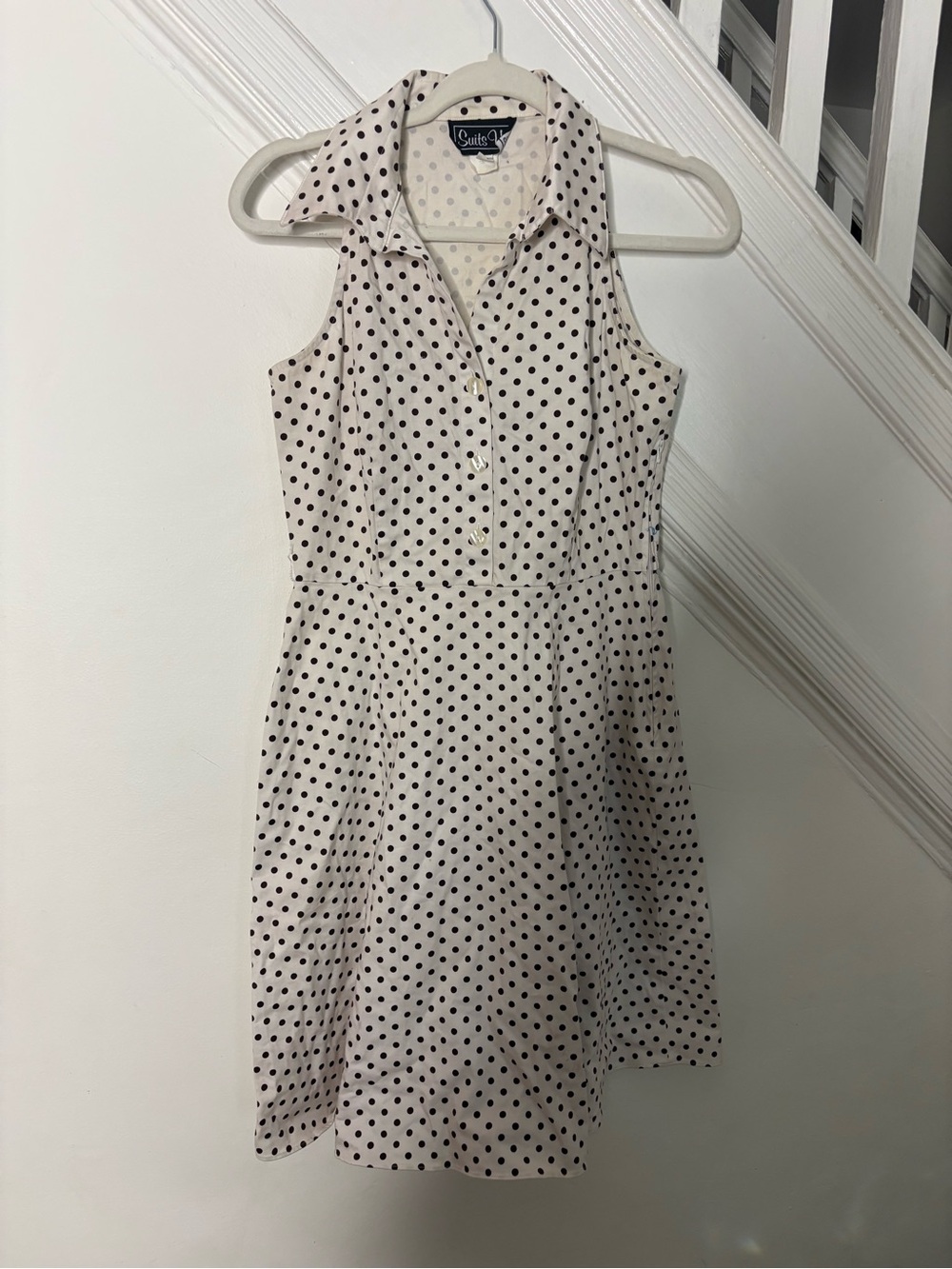 White Sleeveless Polka Dot Mini Dress
